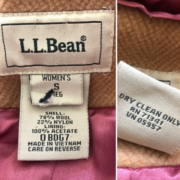 Vintage LL Bean Tan Wool Hooded Toggle Insulated Coat Size Small - Picture 7 of 12